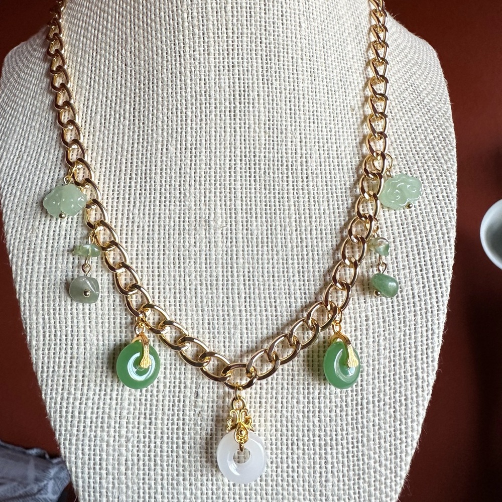 Jade Charm & Aventurine Crystal Necklace